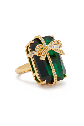 Pave Present Cocktail Ring, Plated Metal with Cubic Zirconia & Glass Stone